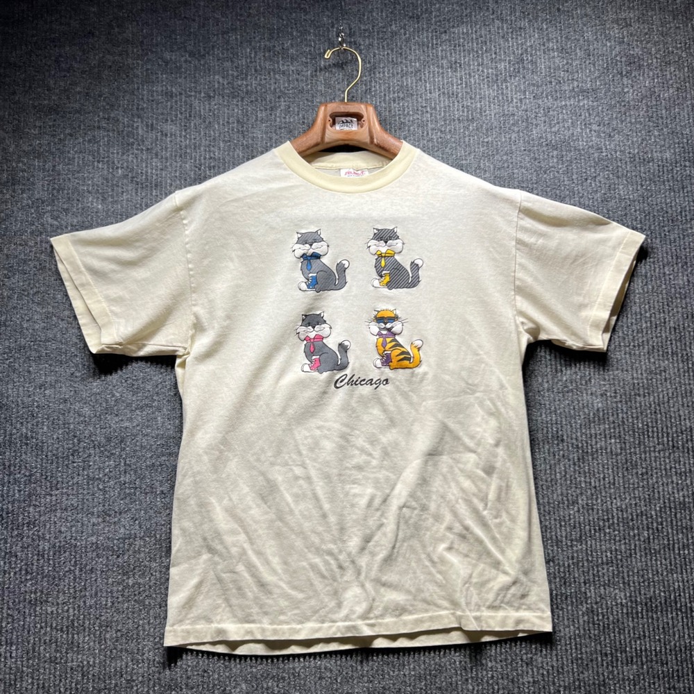 Vintage T Shirt Size‎ XL Cream Chicago Cats Graphic Single Stitch 90s Tee Jays